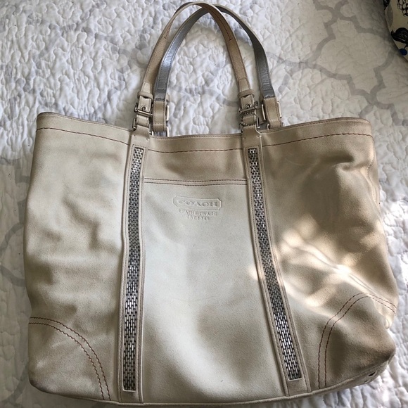 Coach Cream Sequin Suede Tote - Picture 1 of 3